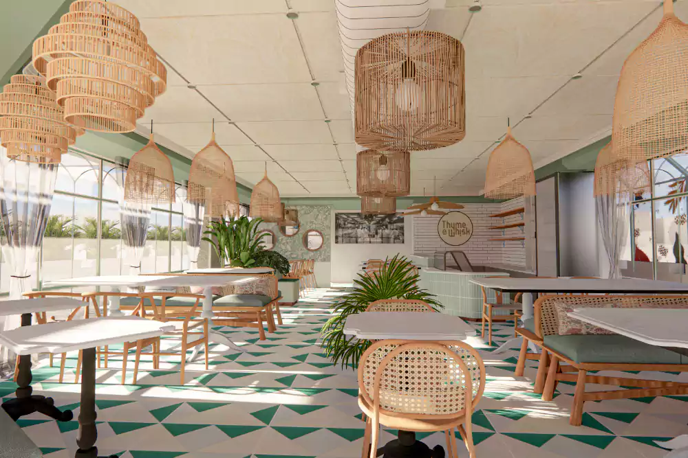 Sobo-style café interior with modern design aesthetics.